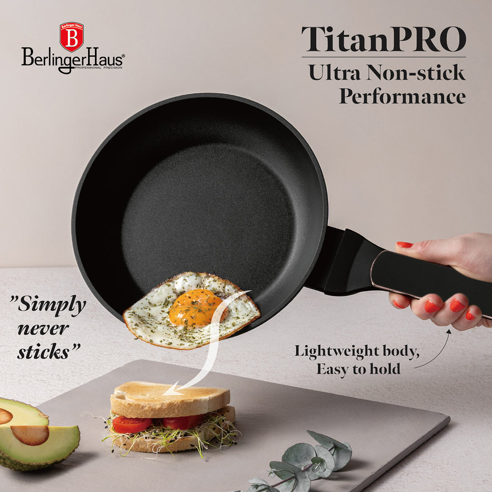 Batterie de cuisine BerlingerHaus Noir Or Rose 7 pièces - Casserole ø 20, 24, 28 cm & Poêle ø 20, 24 cm - compatible avec toutes les sources de chaleur