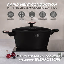 Batterie de cuisine BerlingerHaus Noir Or Rose 7 pièces - Casserole ø 20, 24, 28 cm & Poêle ø 20, 24 cm - compatible avec toutes les sources de chaleur