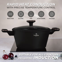 Batterie de cuisine BerlingerHaus Noir Or Rose 11 pièces - Casserole ø 20, 24, 28 cm, Poêle ø 24, 28 cm & Casserole ø 16 cm - compatible avec toutes les sources de chaleur