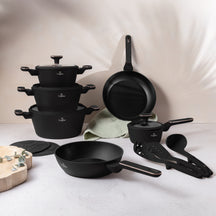 Batterie de cuisine BerlingerHaus Noir Or Rose 11 pièces - Casserole ø 20, 24, 28 cm, Poêle ø 24, 28 cm & Casserole ø 16 cm - compatible avec toutes les sources de chaleur