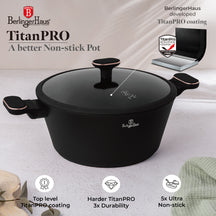 Batterie de cuisine BerlingerHaus Noir Or Rose 11 pièces - Casserole ø 20, 24, 28 cm, Poêle ø 24, 28 cm & Casserole ø 16 cm - compatible avec toutes les sources de chaleur