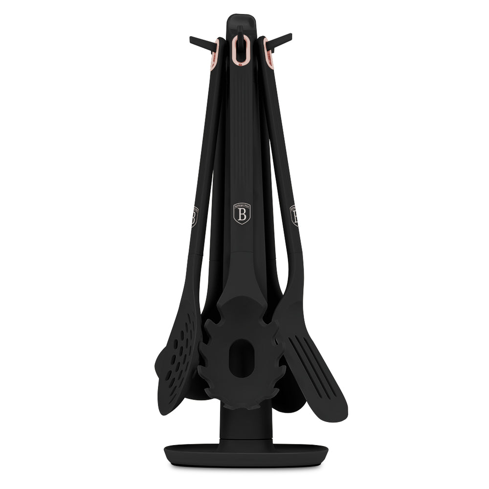 Set d'ustensiles de cuisine avec support BerlingerHaus Noir Or Rose - silicone - 6 pièces
