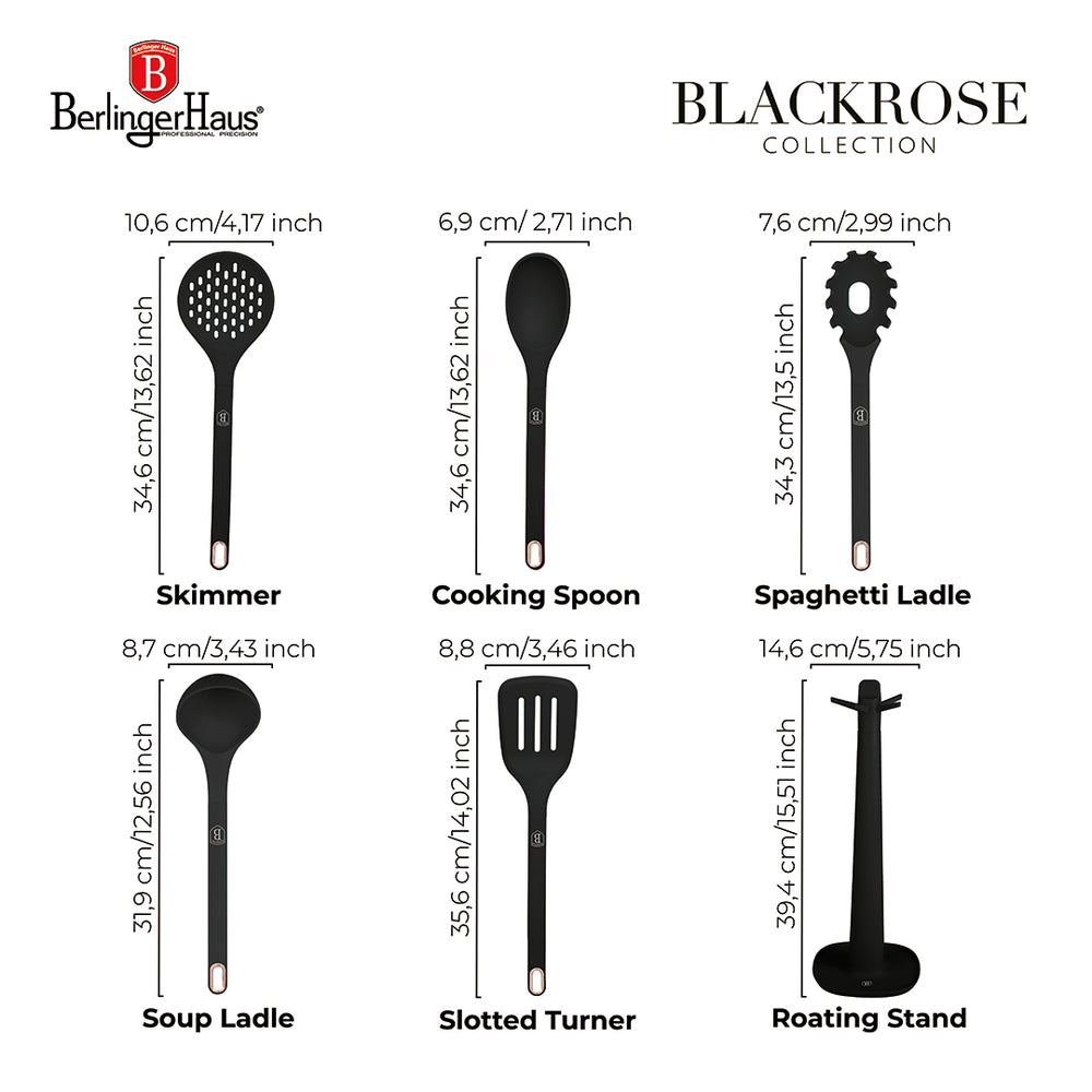 Set d'ustensiles de cuisine avec support BerlingerHaus Noir Or Rose - silicone - 6 pièces