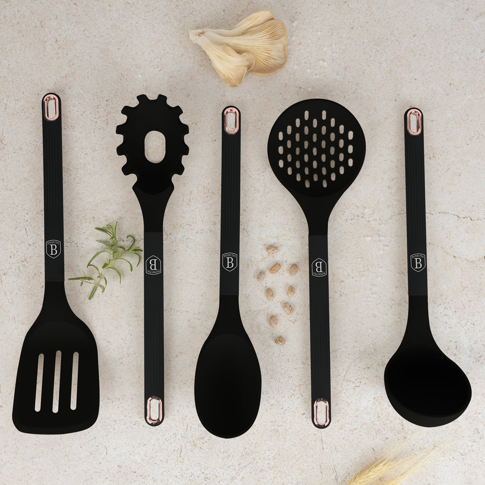 Set d'ustensiles de cuisine avec support BerlingerHaus Noir Or Rose - silicone - 6 pièces