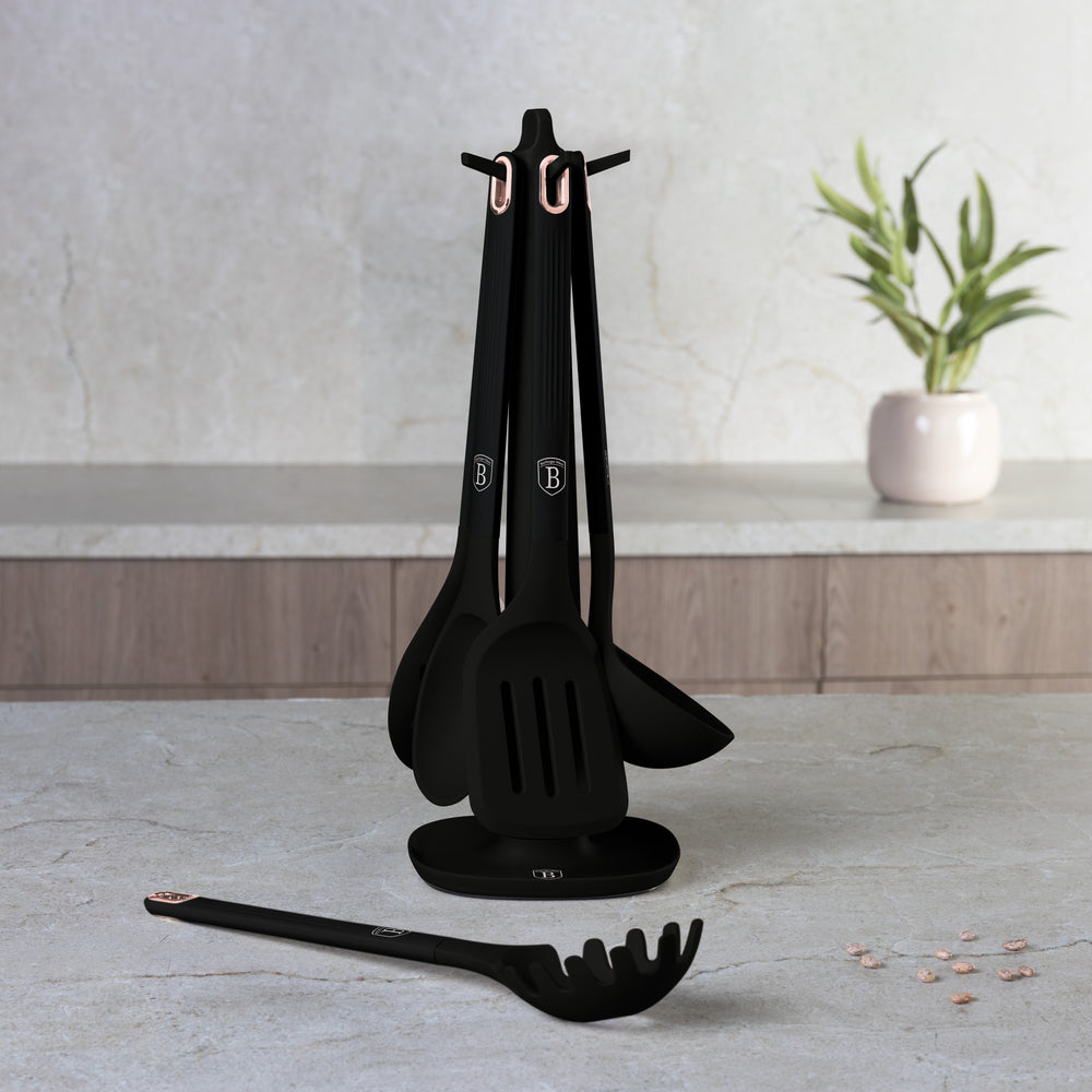 Set d'ustensiles de cuisine avec support BerlingerHaus Noir Or Rose - silicone - 6 pièces