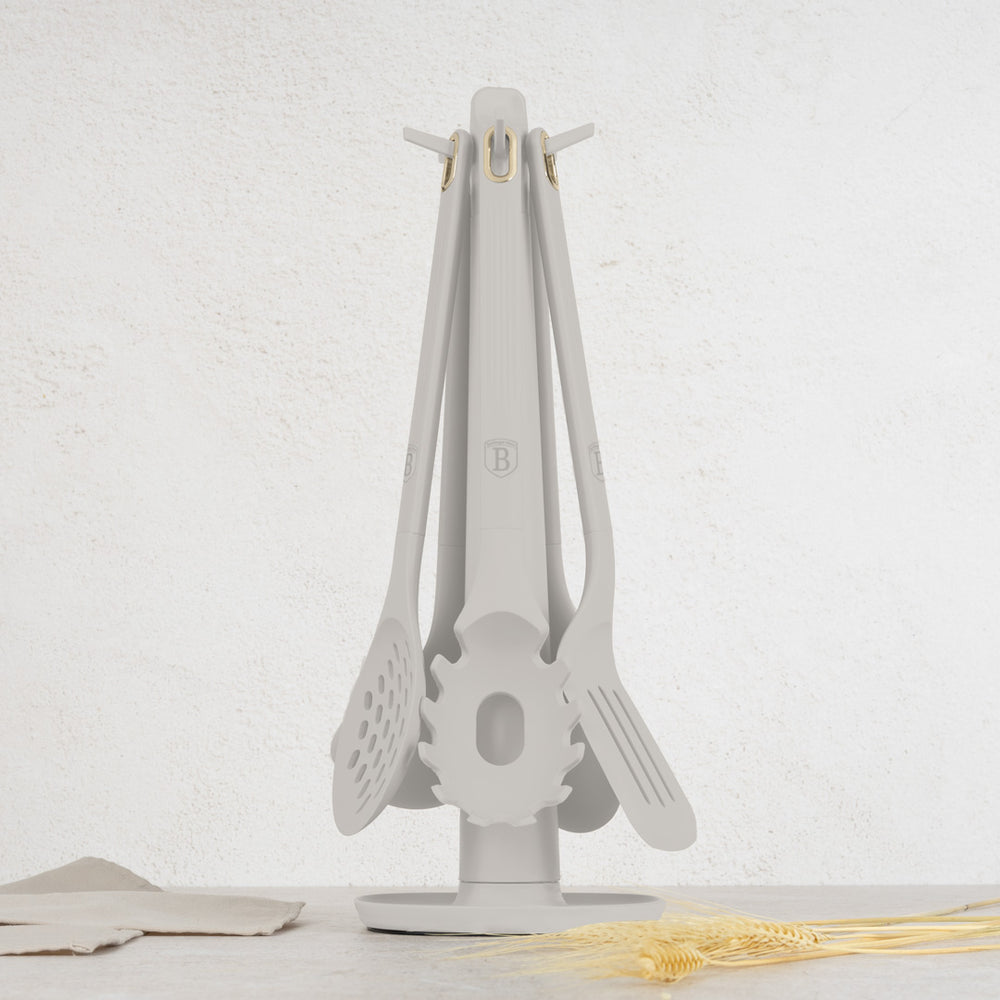 Set d'ustensiles de cuisine avec support BerlingerHaus mat crème - silicone - 6 pièces