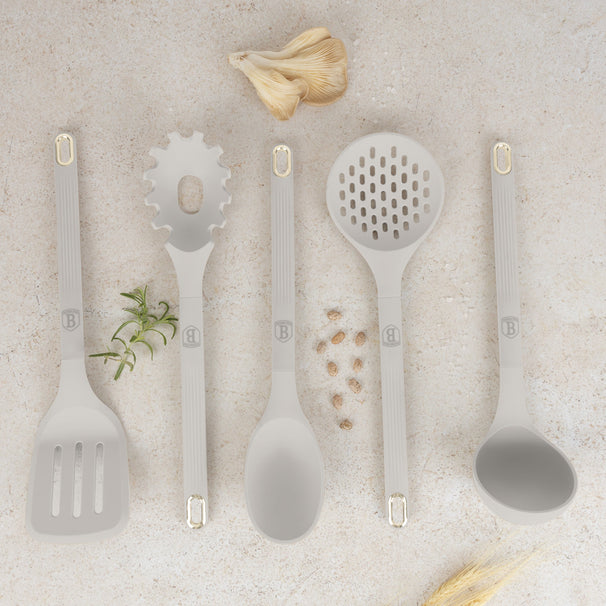 Set d'ustensiles de cuisine avec support BerlingerHaus mat crème - silicone - 6 pièces