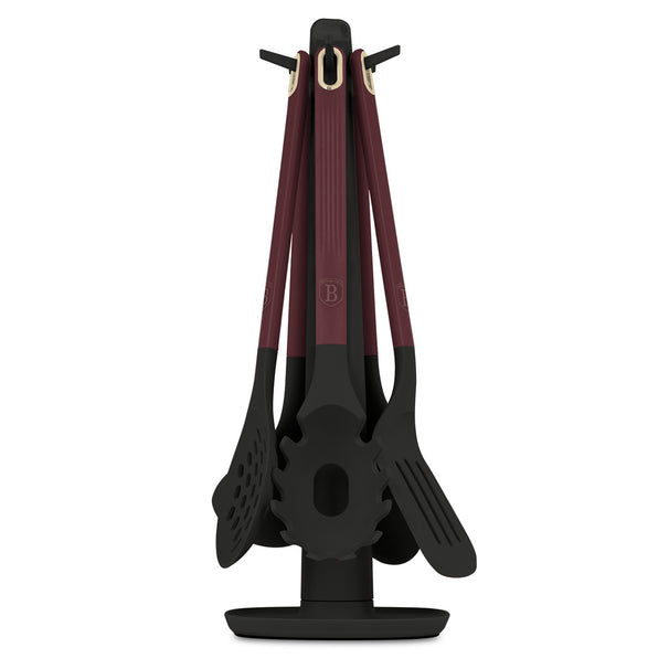 Ensemble d'ustensiles de cuisine avec support BerlingerHaus mat bordeaux - silicone - 6 pièces