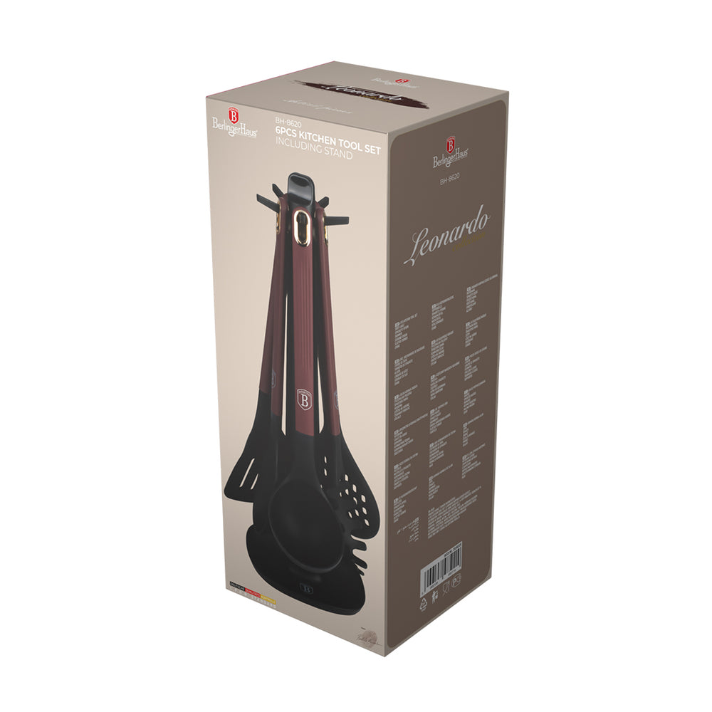 Ensemble d'ustensiles de cuisine avec support BerlingerHaus mat bordeaux - silicone - 6 pièces