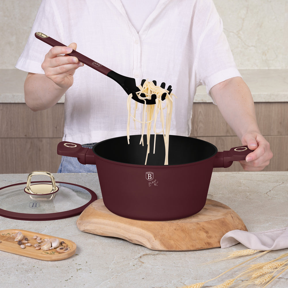 Ensemble d'ustensiles de cuisine avec support BerlingerHaus mat bordeaux - silicone - 6 pièces