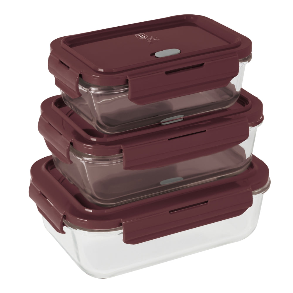 Boîtes de conservation en verre BerlingerHaus mat bordeaux - 3 pièces - 570 ml, 840 ml & 1,18 litre