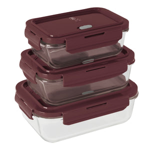 Boîtes de conservation en verre BerlingerHaus mat bordeaux - 3 pièces - 570 ml, 840 ml & 1,18 litre