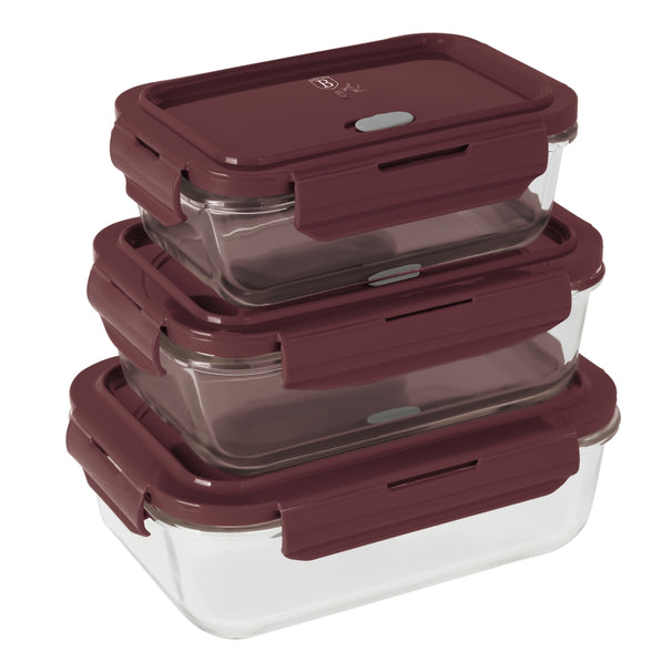 Boîtes de conservation en verre BerlingerHaus mat bordeaux - 3 pièces - 570 ml, 840 ml & 1,18 litre