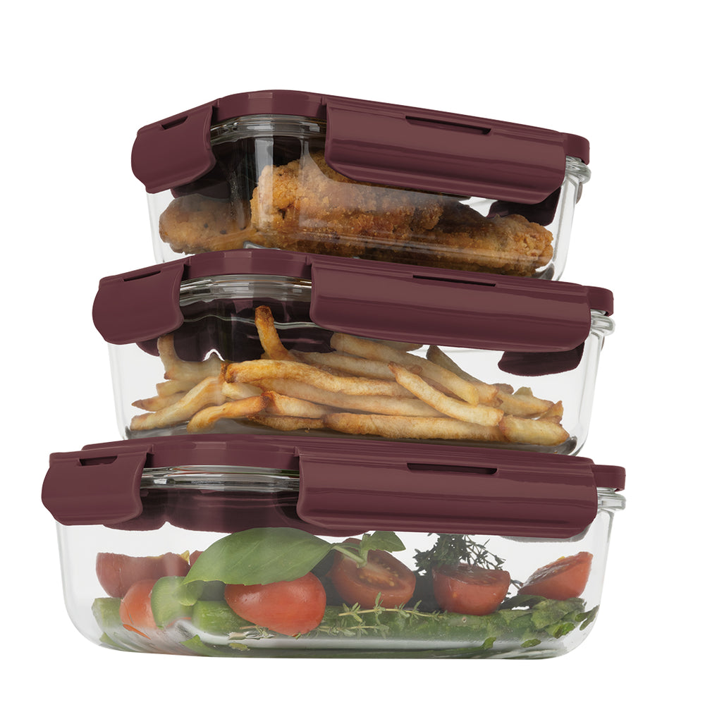 Boîtes de conservation en verre BerlingerHaus mat bordeaux - 3 pièces - 570 ml, 840 ml & 1,18 litre