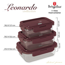 Boîtes de conservation en verre BerlingerHaus mat bordeaux - 3 pièces - 570 ml, 840 ml & 1,18 litre