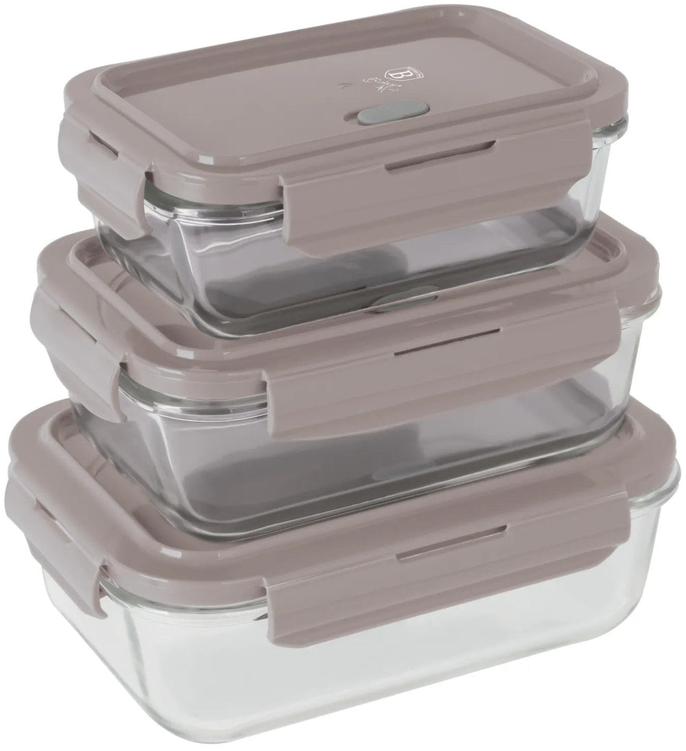 Boîtes de conservation en verre BerlingerHaus Taupe - 3 pièces - 570 ml, 840 ml & 1,18 litre