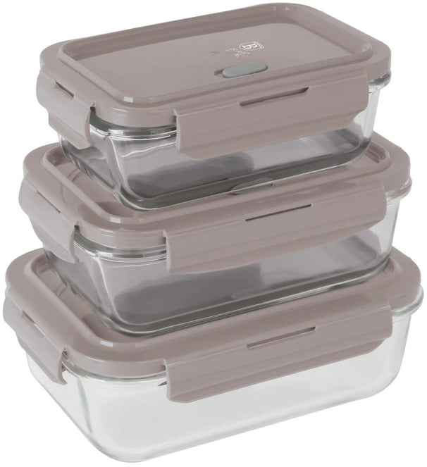 Boîtes de conservation en verre BerlingerHaus Taupe - 3 pièces - 570 ml, 840 ml & 1,18 litre