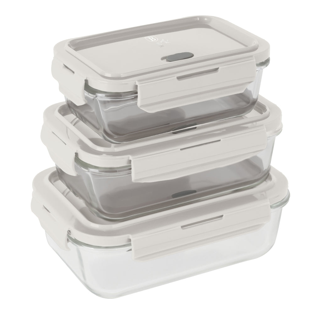 Boîtes de conservation en verre BerlingerHaus mat crème - 3 pièces - 570 ml, 840 ml & 1,18 litre