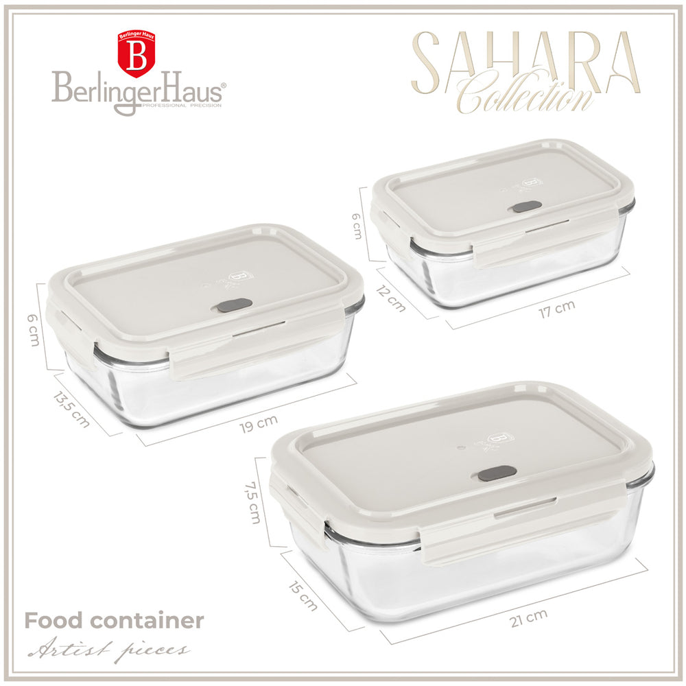 Boîtes de conservation en verre BerlingerHaus mat crème - 3 pièces - 570 ml, 840 ml & 1,18 litre