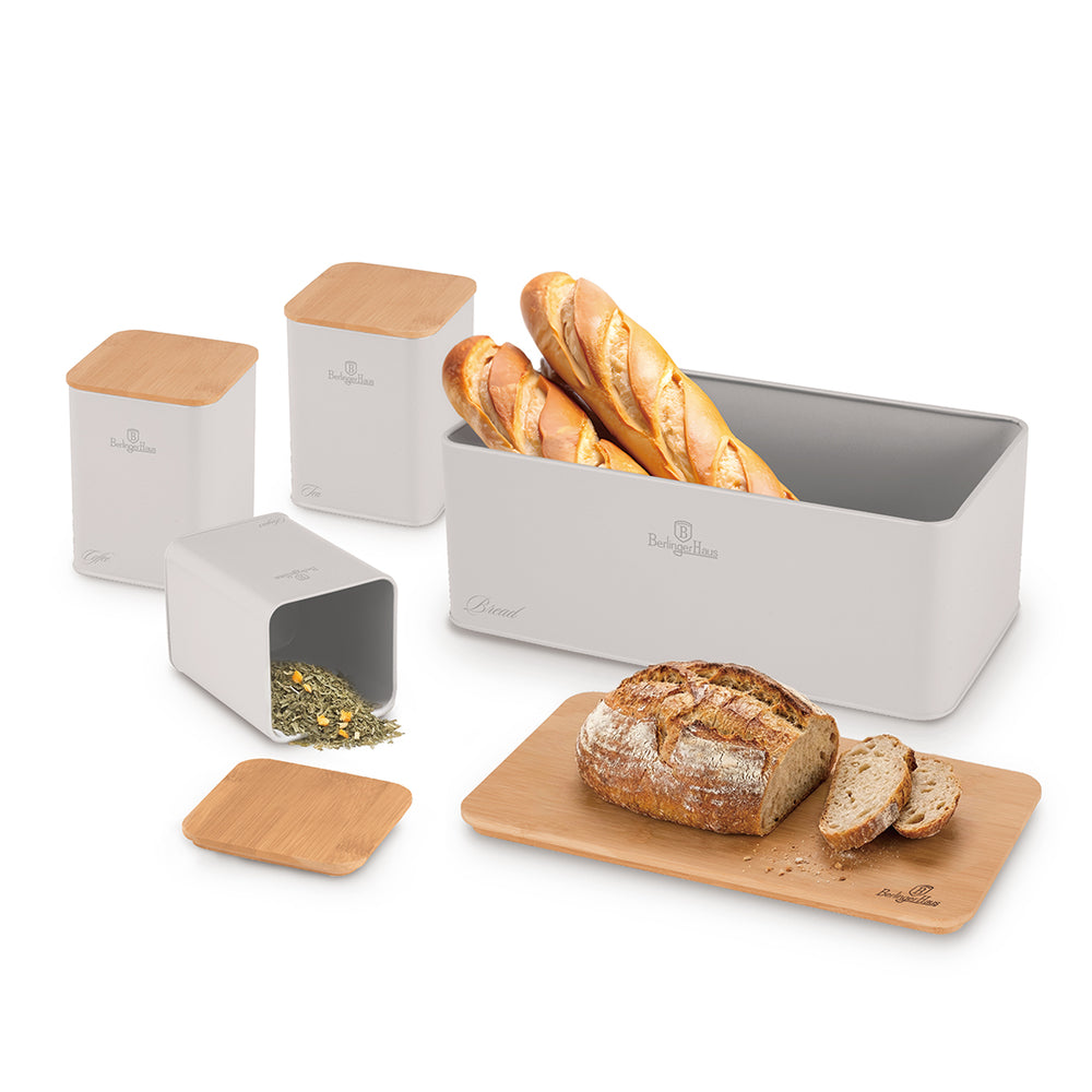 Boîte à pain avec bocaux BerlingerHaus mat crème - 4 pièces