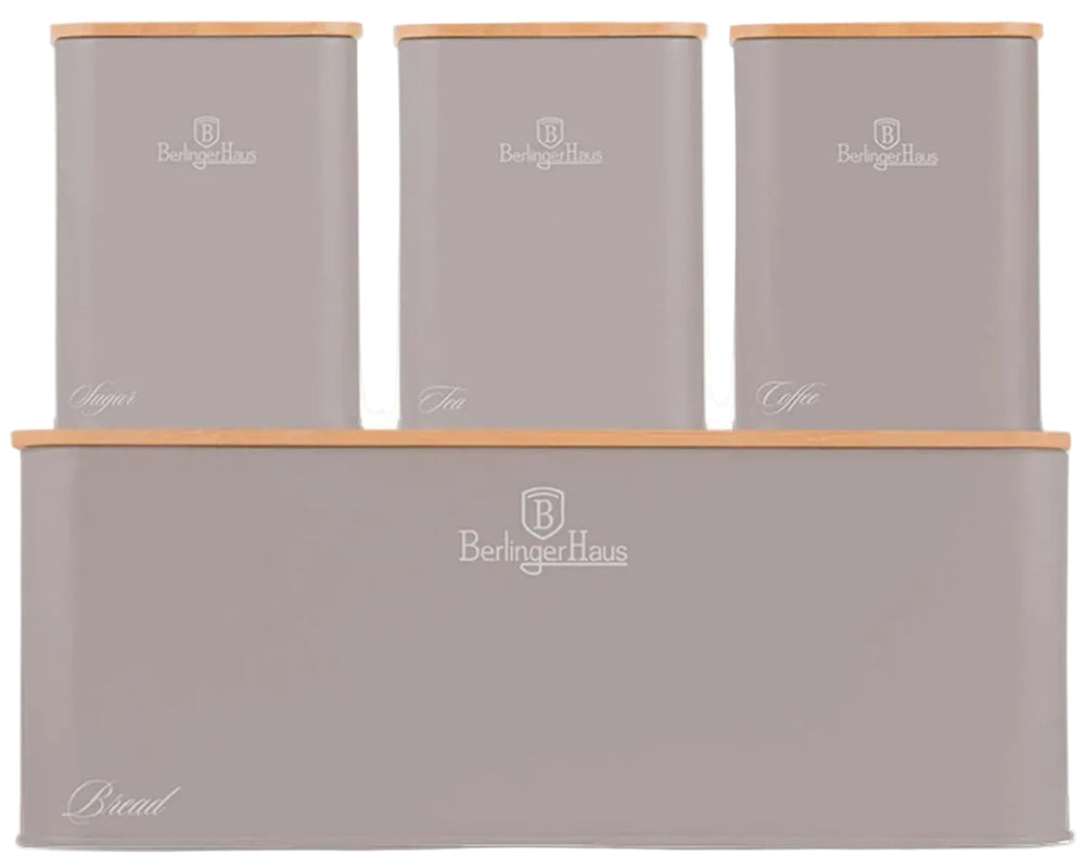 Boîte à pain avec bocaux BerlingerHaus Taupe - 4 pièces