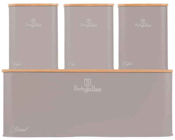 Boîte à pain avec bocaux BerlingerHaus Taupe - 4 pièces