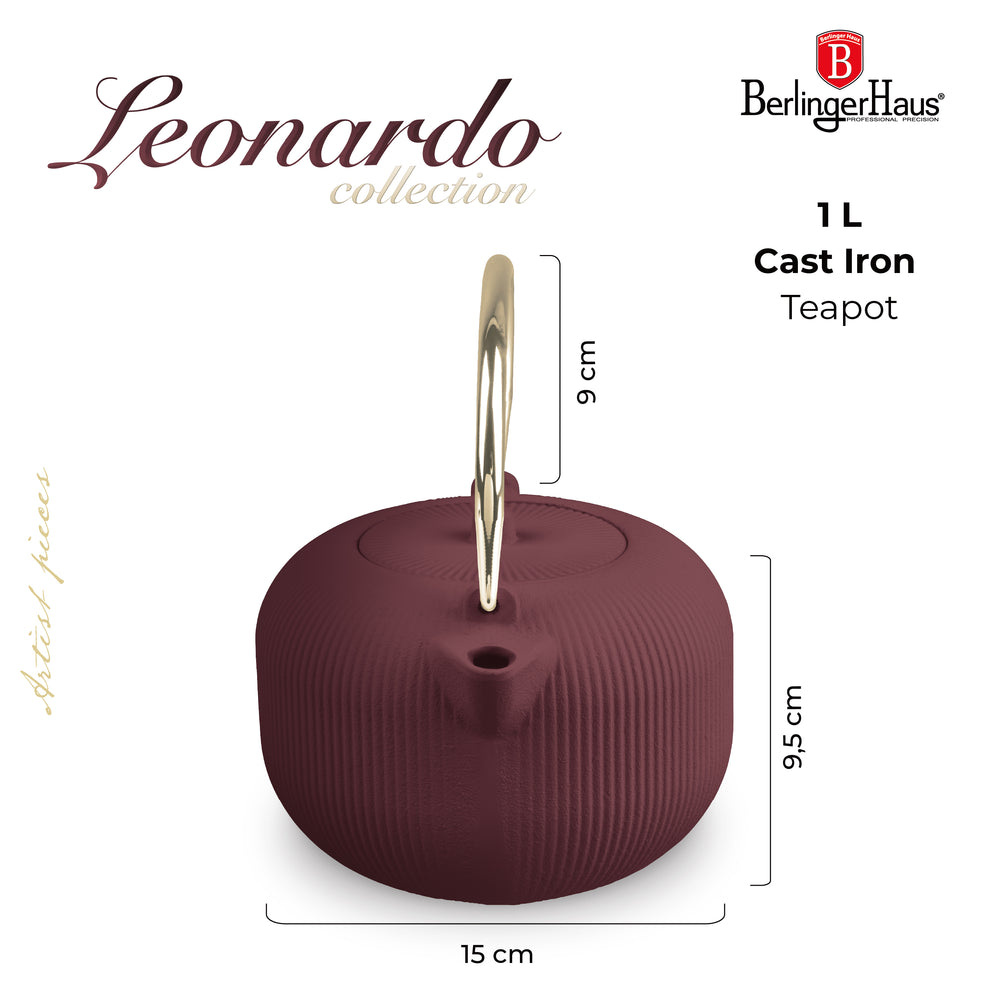 Théière en Fonte avec filtre en inox BerlingerHaus mat Bordeaux - 1 litre