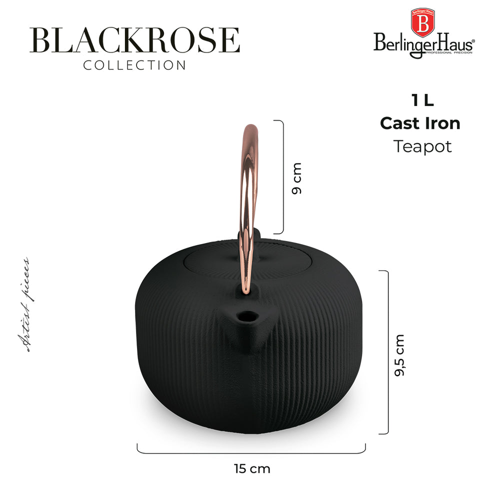 Théière BerlingerHaus avec filtre en inox - noir or rose - Fonte - 1 litre