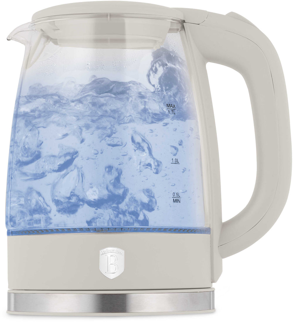 Bouilloire Électrique BerlingerHaus en Verre Mat Crème - 1,7 L - 2200W