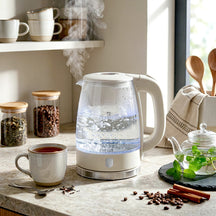 Bouilloire Électrique BerlingerHaus en Verre Mat Crème - 1,7 L - 2200W