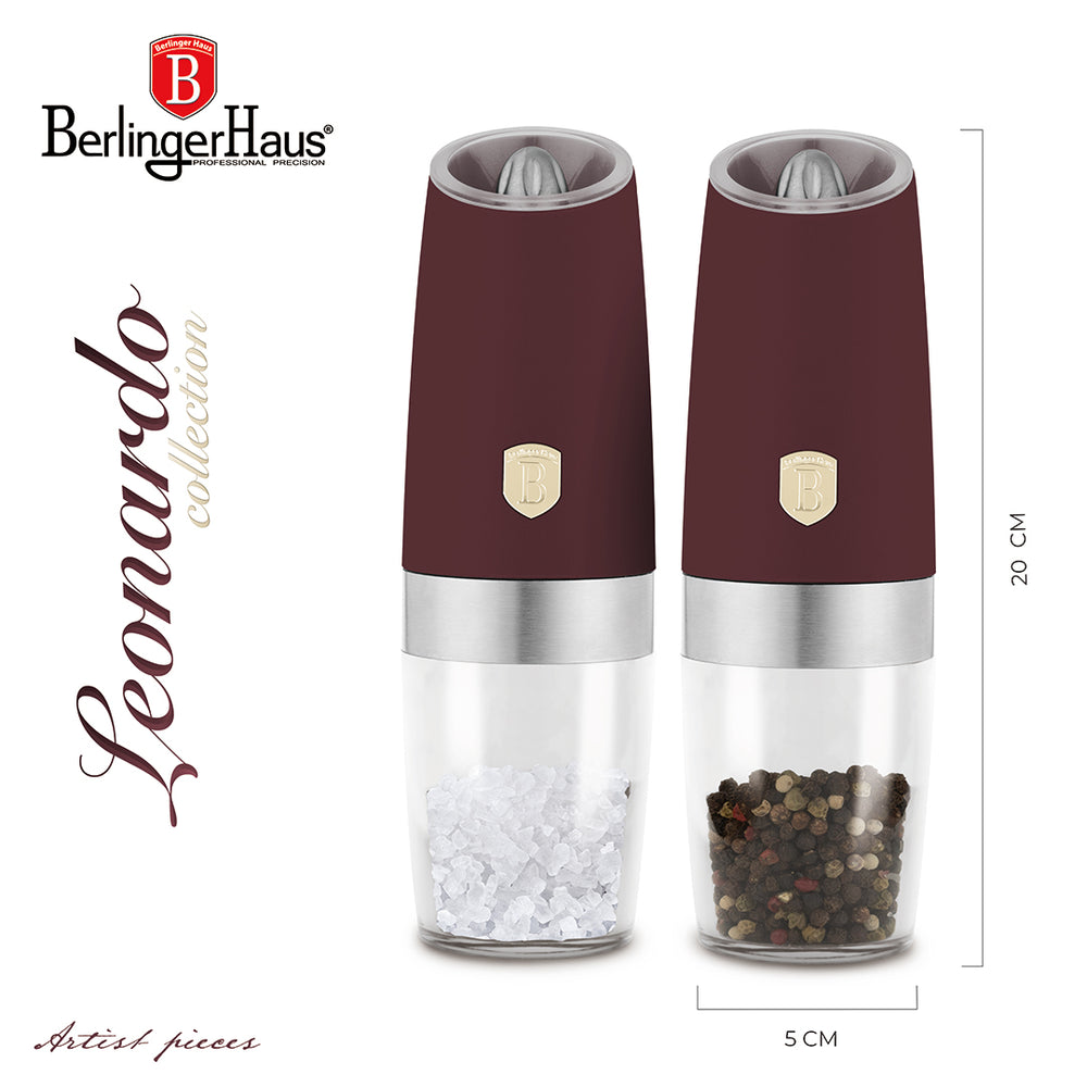 Set de moulins à poivre et à sel électriques BerlingerHaus Gravity mat Bordeaux - Moulin en céramique - 2 pièces