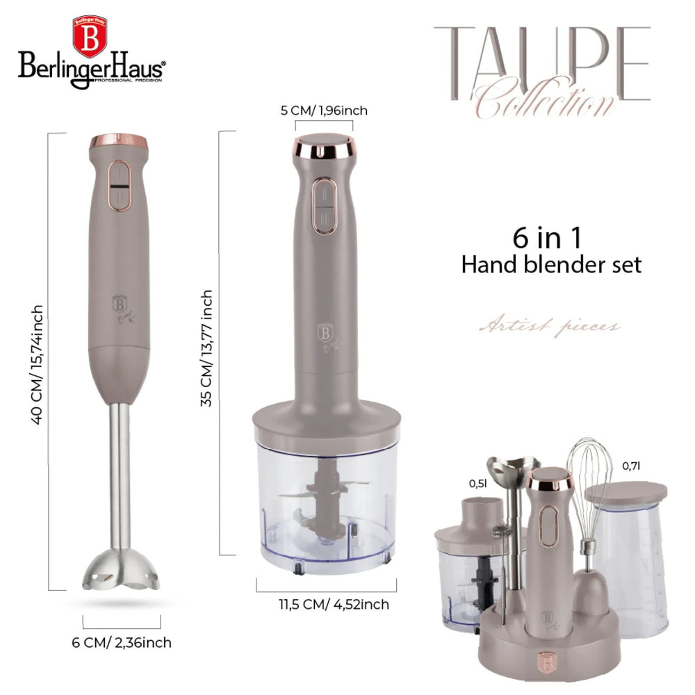 Mixeur plongeant BerlingerHaus mat taupe – 6-en-1 – 800 W