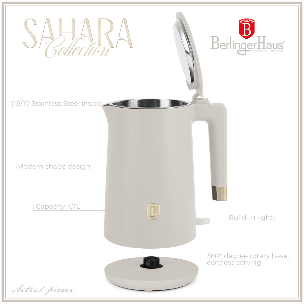 Bouilloire Électrique BerlingerHaus Double Paroi Mat Crème - 1.7 Litres - 1800W