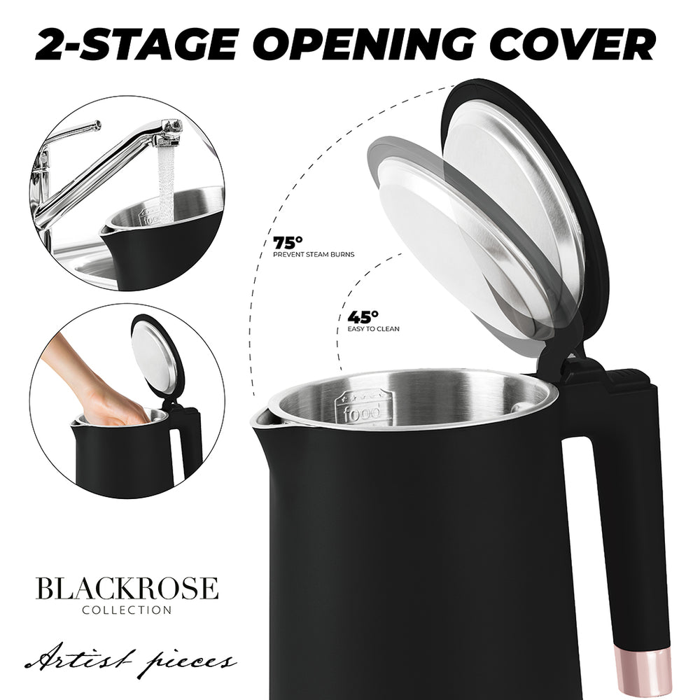 Bouilloire Électrique BerlingerHaus Double Paroi Noir Or Rose - 1,7 L - 1800W