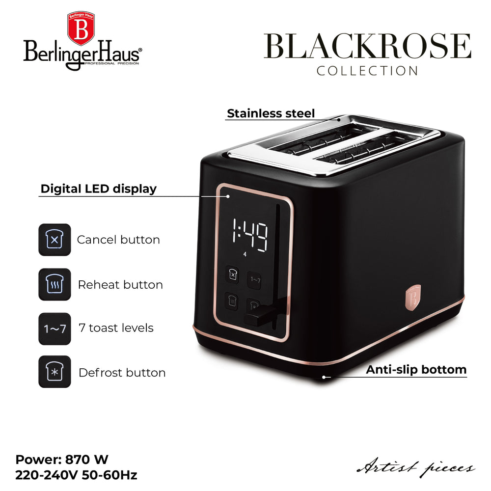 Grille-pain numérique BerlingerHaus Noir Or Rose - 2 fentes - 870W