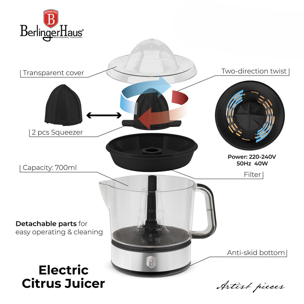 Presse-agrumes électrique / Presse-orange BerlingerHaus Noir Or Rose - 0,7 L - 40 W