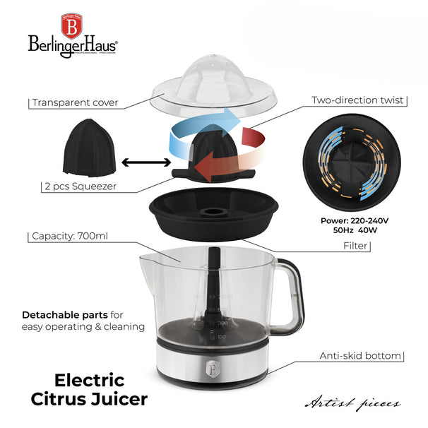 Presse-agrumes électrique / Presse-orange BerlingerHaus Noir Or Rose - 0,7 L - 40 W