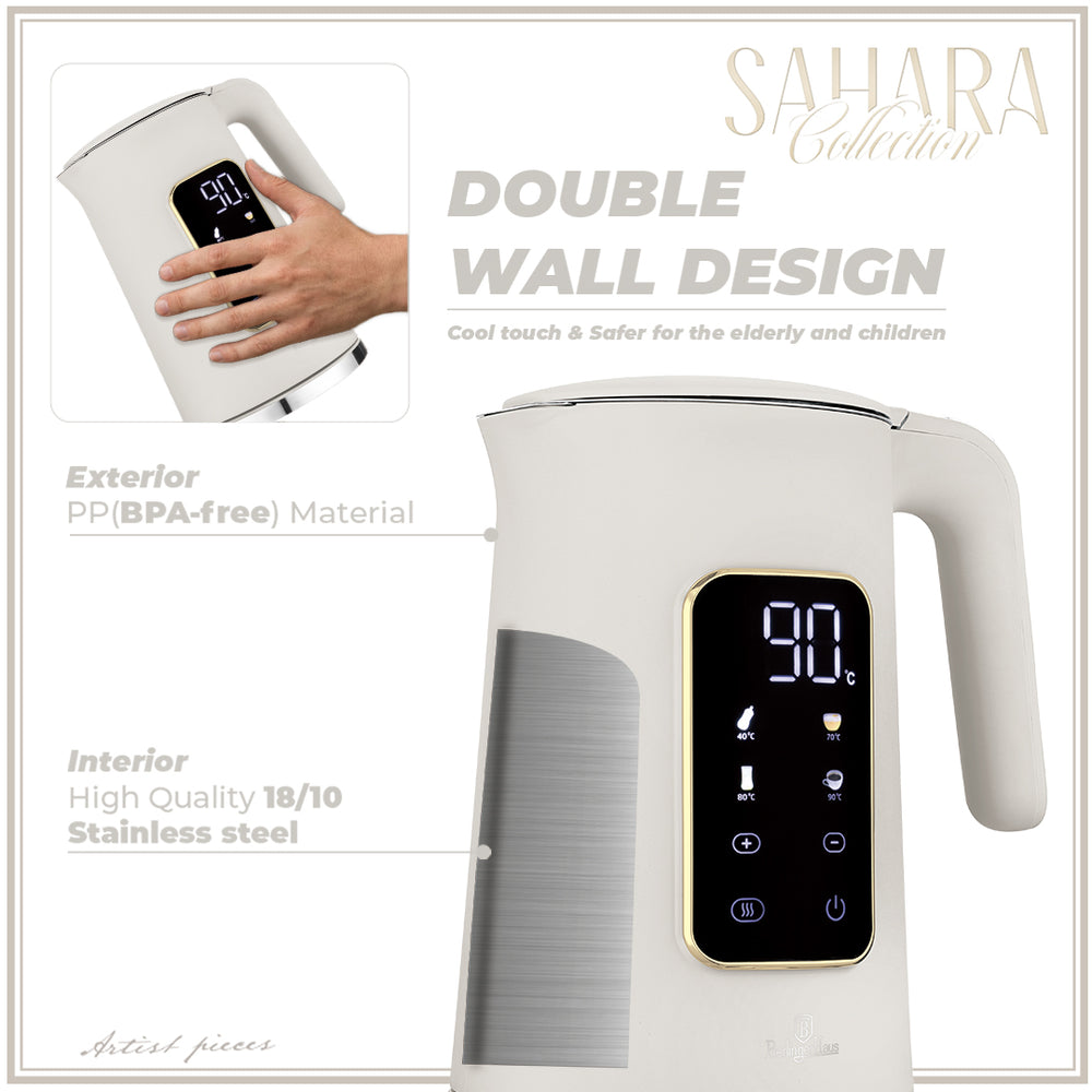 Bouilloire Électrique Digitale BerlingerHaus Mat Crème - Réglage de Température - 1,7 L - 2200W