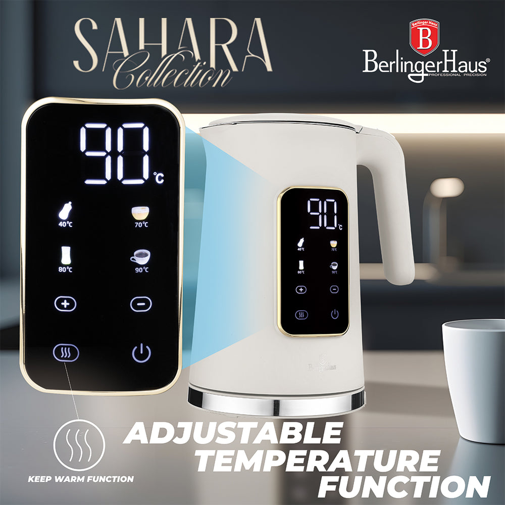Bouilloire Électrique Digitale BerlingerHaus Mat Crème - Réglage de Température - 1,7 L - 2200W
