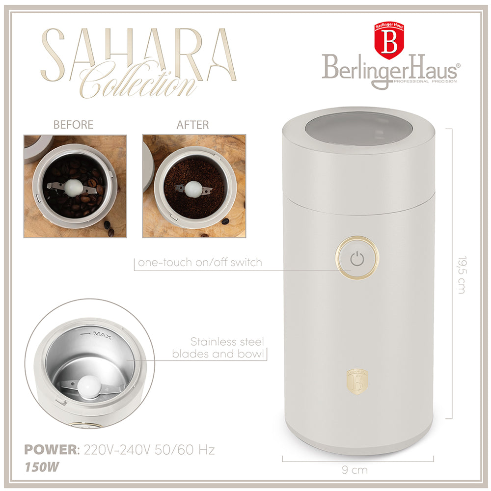 Moulin à café électrique BerlingerHaus mat crème - Broyeur à café - 150W
