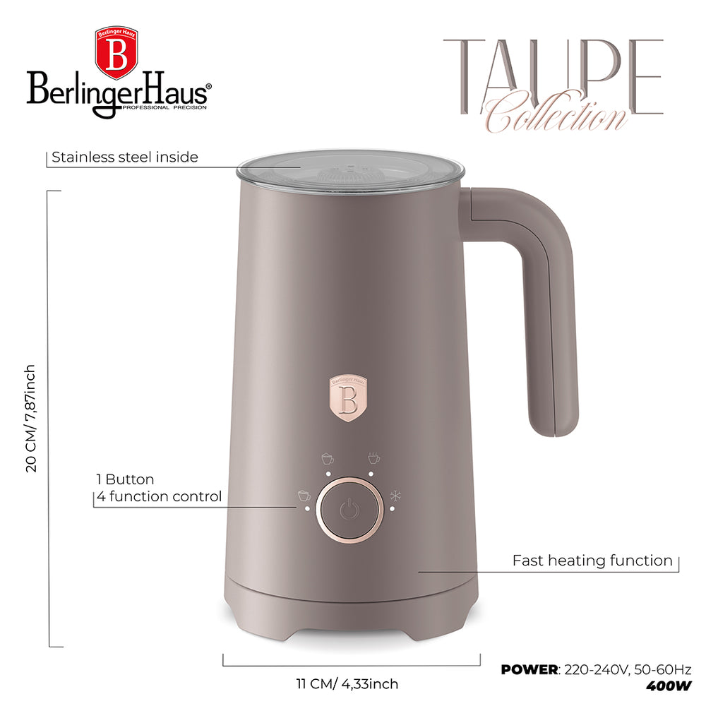 Mousseur à lait électrique BerlingerHaus 4-en-1 Taupe - 160 ml