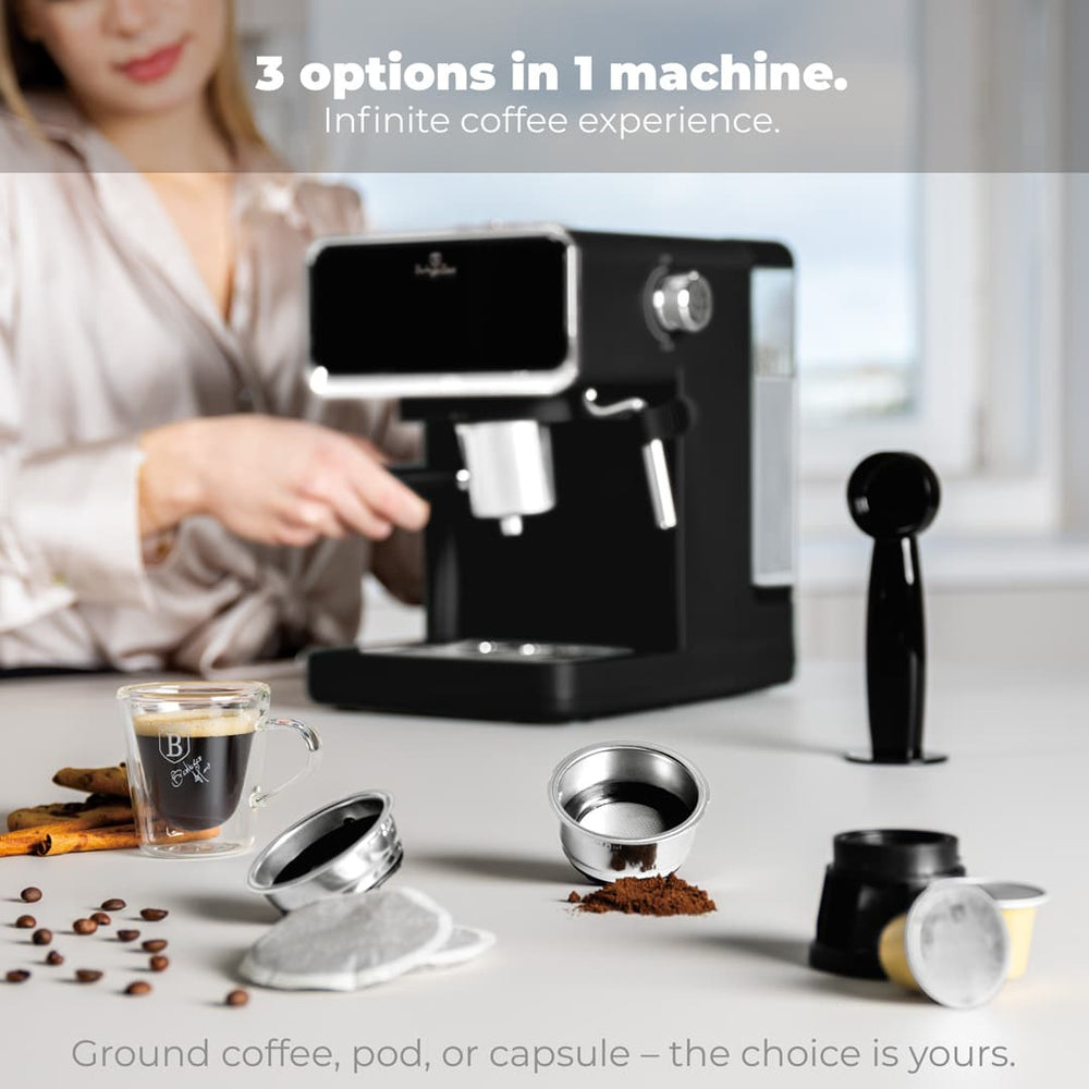 Machine à expresso / machine à piston numérique BerlingerHaus mat noir - 3-en-1 - 20 bar - 1,0 litre