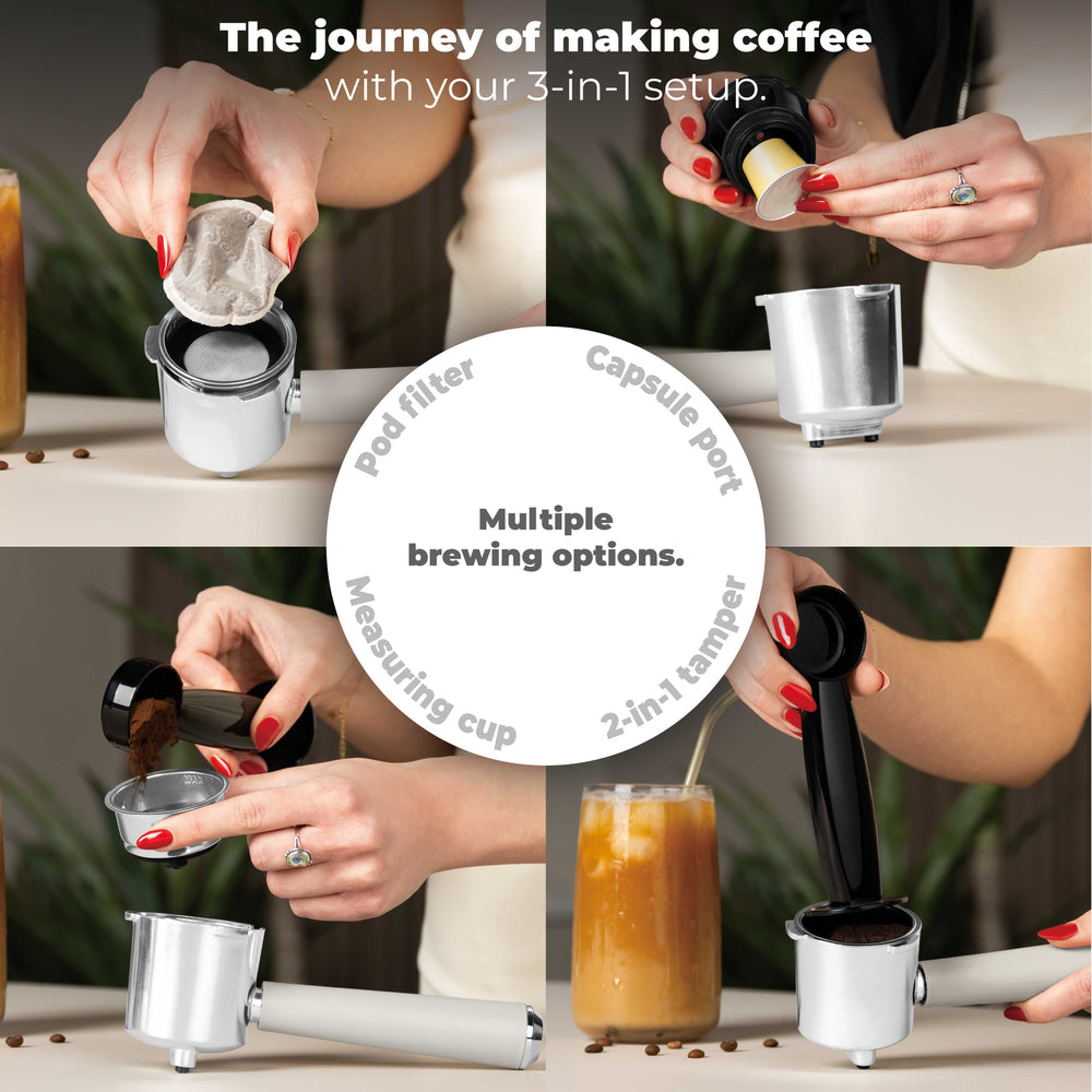 machine à expresso / machine à piston numérique BerlingerHaus mat crème - 3-en-1 - 20 bar - 1,02 litre
