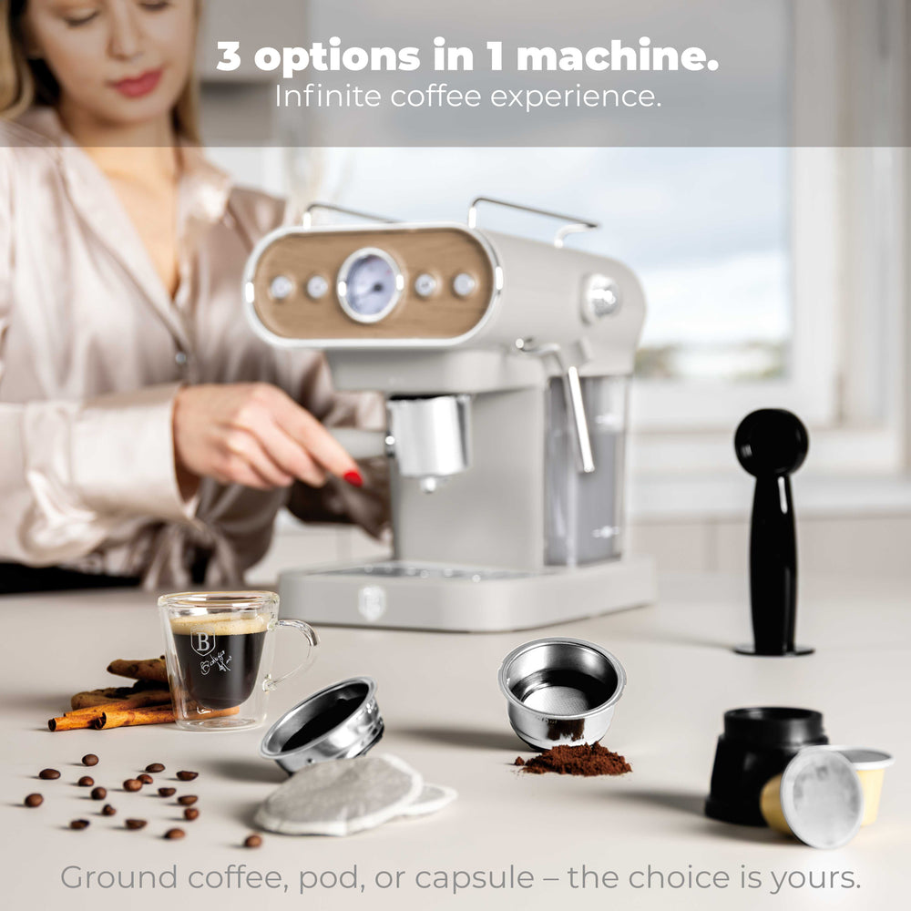 machine à expresso / machine à piston numérique BerlingerHaus mat crème - 3-en-1 - 20 bar - 1,02 litre