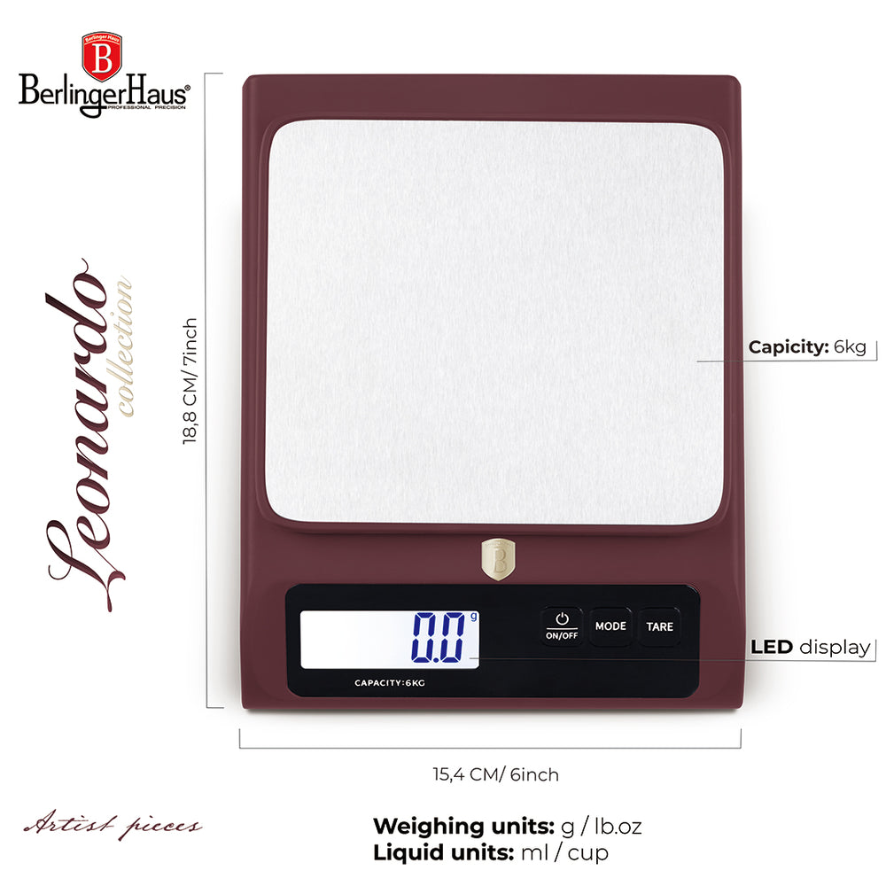 Balance de cuisine numérique BerlingerHaus Bordeaux - Capacité maximale 6 kg