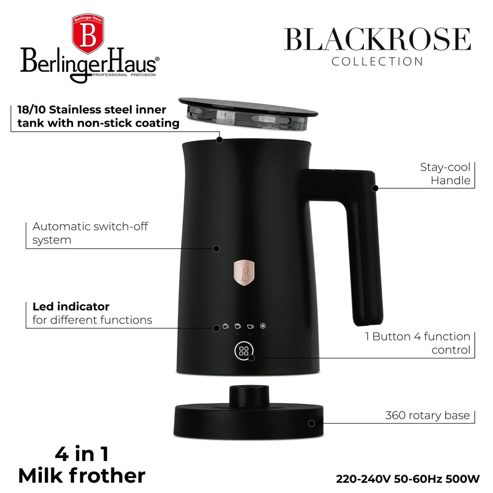 Mousseur à lait électrique 4-en-1 BerlingerHaus Noir Or Rose - 160 ml
