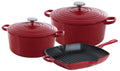 Batterie de cuisine BK Bourgogne Chili Red Fonte 3 pièces - Cocotte ø 24, 28 cm & Poêle-gril 26x26 cm - compatible avec toutes les sources de chaleur
