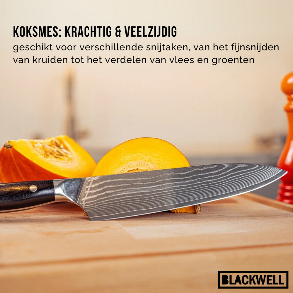 Couteau de chef Blackwell - Style japonais - Damascus - 20 cm