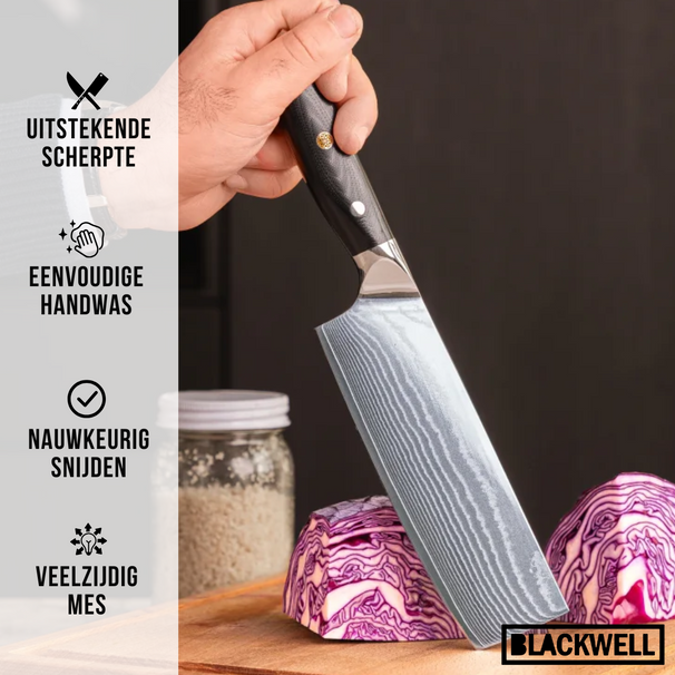 Couteau Nakiri Blackwell - Couteau a legumes - Damascus - 17,5 cm