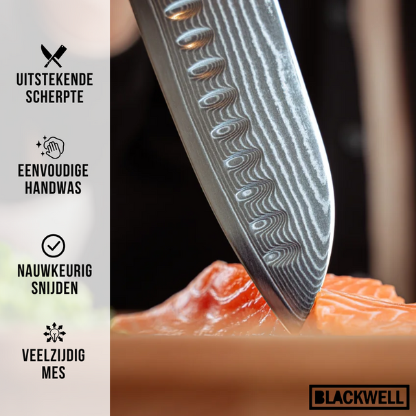 Couteau santoku Blackwell - en acier damassé - Damascus - 19 cm
